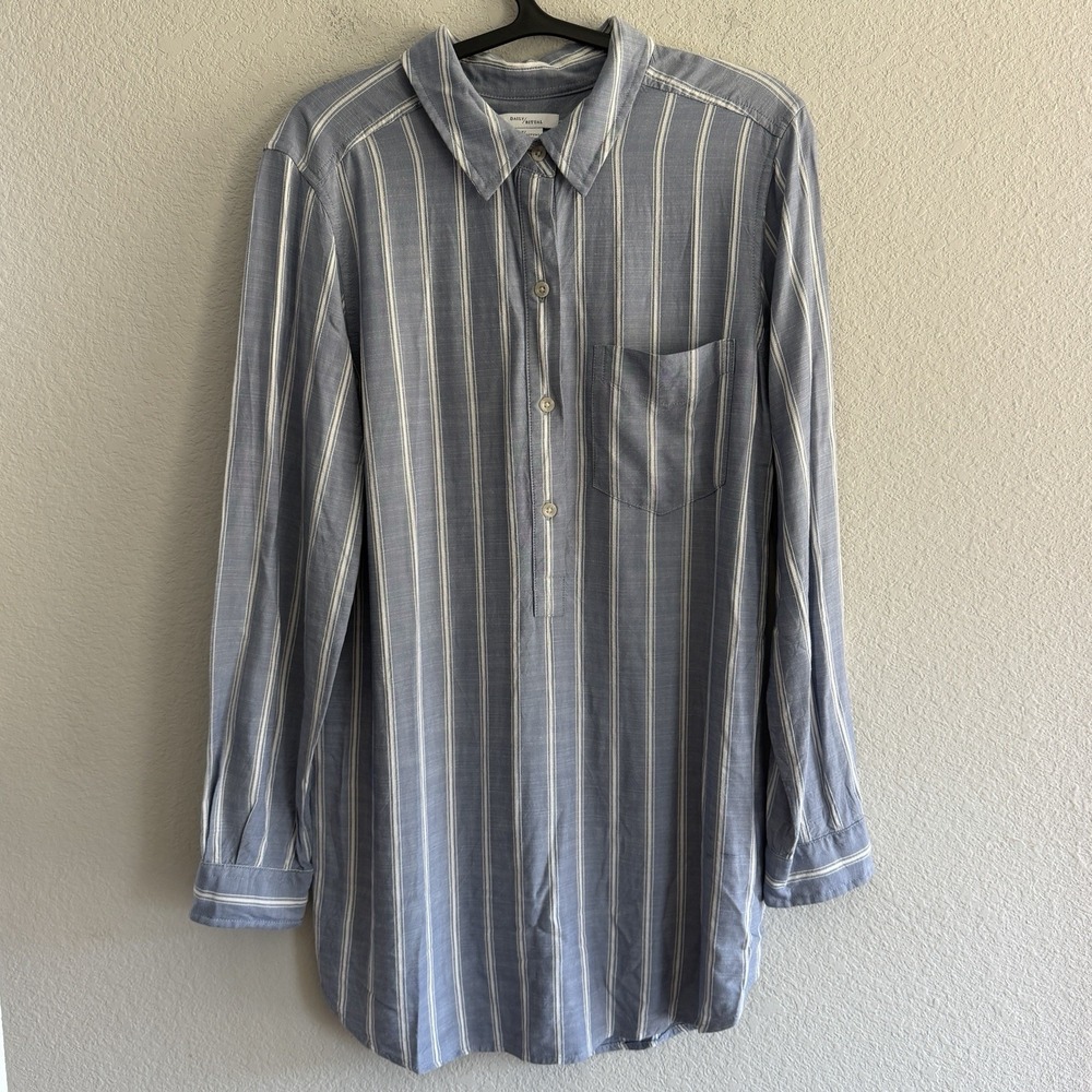 Daily Ritual Women's Med Long Sleeve Blue And White Striped Pullover Top Coastal